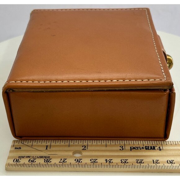 Vintage Brown Faux Leather Trinket Jewelry Box Brass Button Closure Retro Decor - Picture 9 of 14